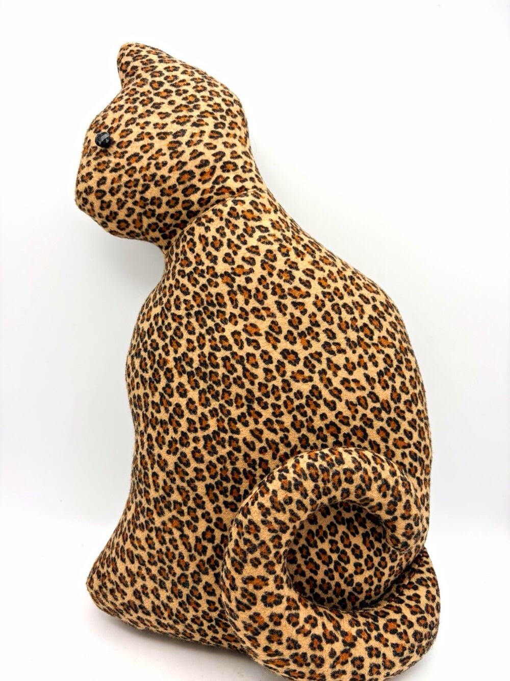 Leopard Print Plush Stuffed Animal Cat Soft Curled Tail Brown/Black Medium